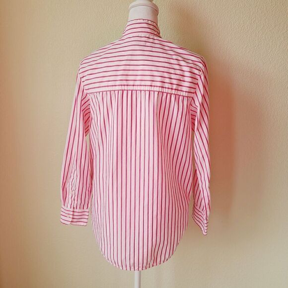 J Crew Popover Shirt Size 00 Pink Striped Button Front Preppy Office Career - Picture 6 of 8